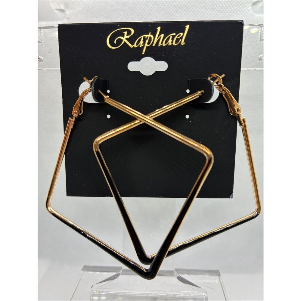 3For$20 Raphael Gold and Black Angular Hoop Earrings for Women